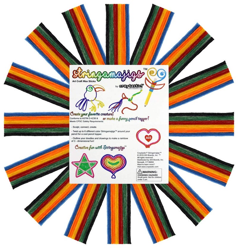Craytastic! Stringamajigs Art Wax Craft Yarn Sticks for Kids - Bulk Party Set of 16 Packs, 12 Sticks Each Pack - Image 1